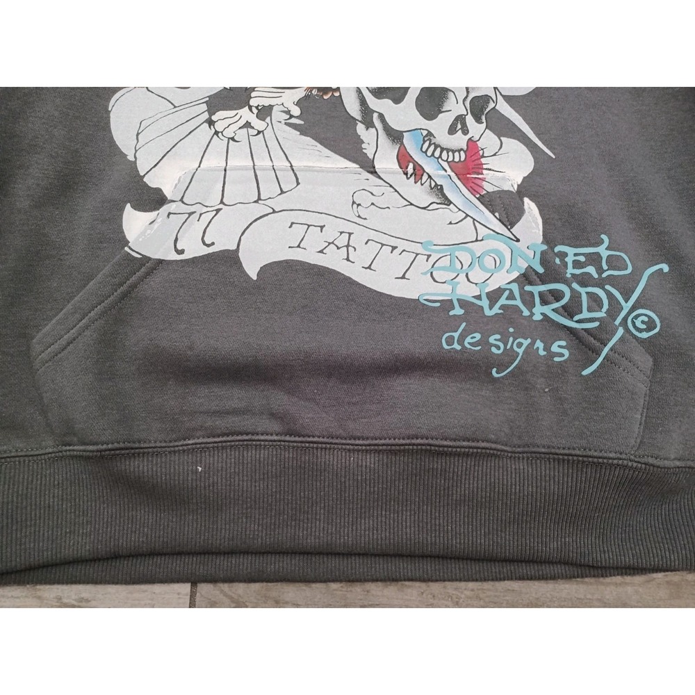 Ed Hardy Men's Hoodie Sweater Eagle Skull Print Sz L Charcoal Color NWT - Picture 4 of 11